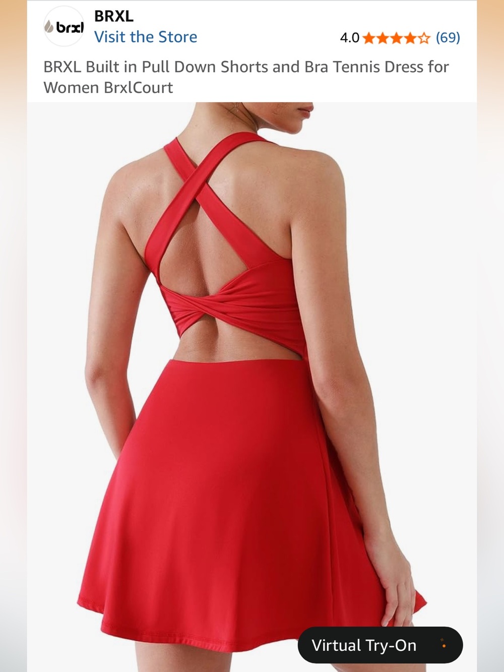 Women’s Red Cross-Back Backless Dress with Built in Pull Down Shorts & Bra